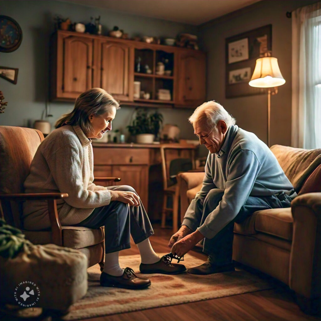 family caregiver helping his wife